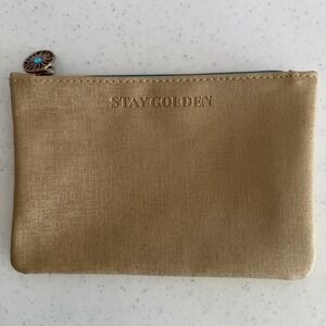 Ipsy Stay Golden Metallic Gold Makeup Bag Turquoise Lining Sun Zipper Pull Pouch